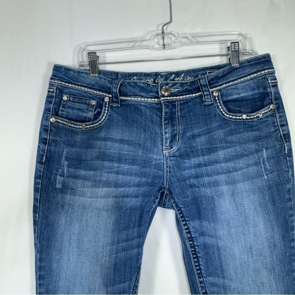 Grace in LA Rhinestone Cross Flap Pocket Low Rise Bootcut Jeans - Long - Picture 4 of 8